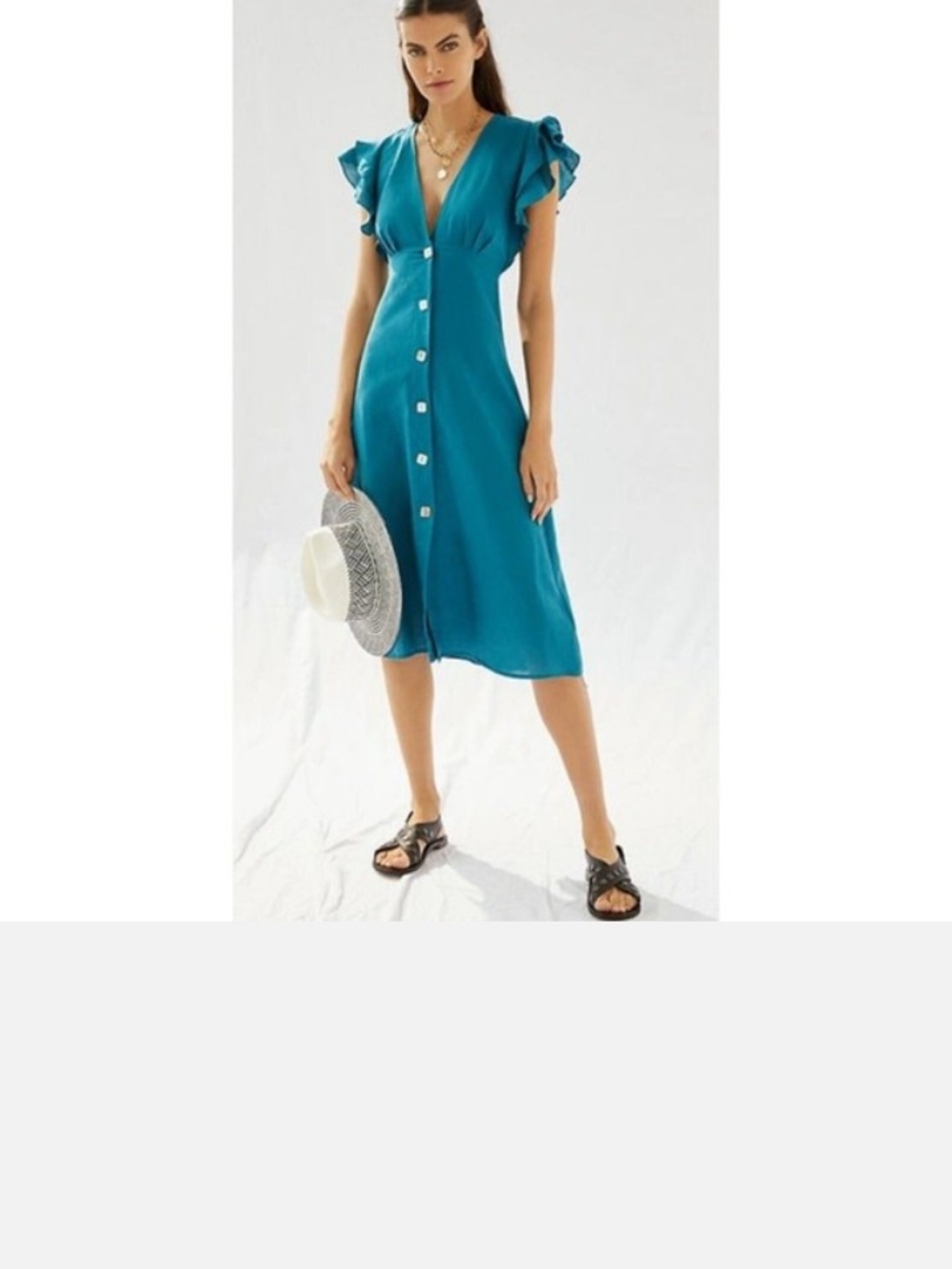 Anthropologie Charlie Holiday Ruffled Cover-Up Midi Dress Blue Green Sz 10 NWOT